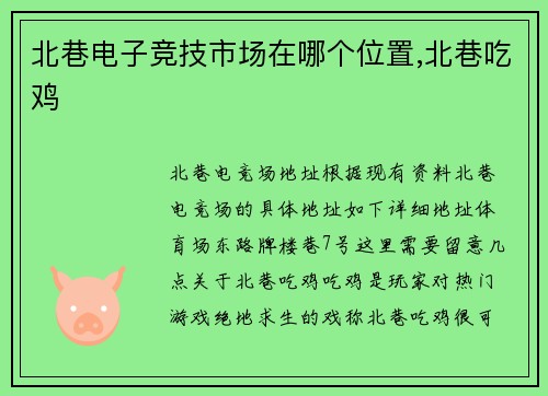 北巷电子竞技市场在哪个位置,北巷吃鸡