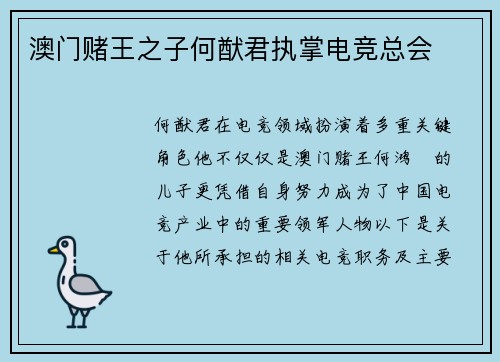 澳门赌王之子何猷君执掌电竞总会